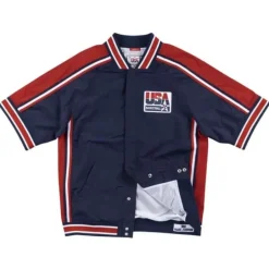 Men Mitchell & Ness Jackets & Outerwear-Authentic Warm Up Jacket Team Usa 1992 Magic Johnson