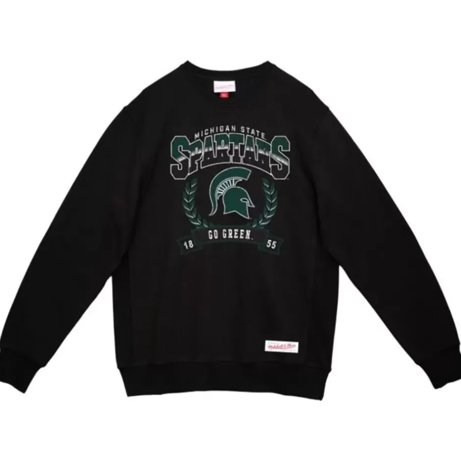 Men Mitchell & Ness Hoodies & Sweatshirts-Baseline Crew Michigan State University