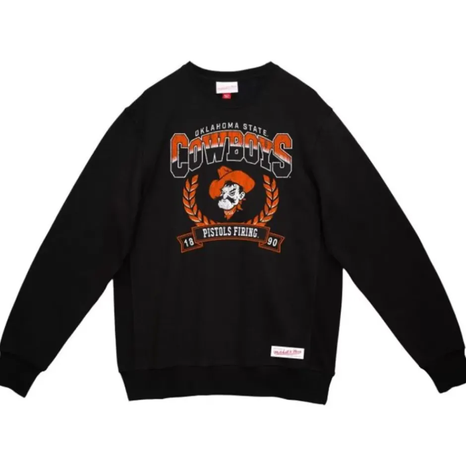 Men Mitchell & Ness Hoodies & Sweatshirts-Baseline Crew Oklahoma State University