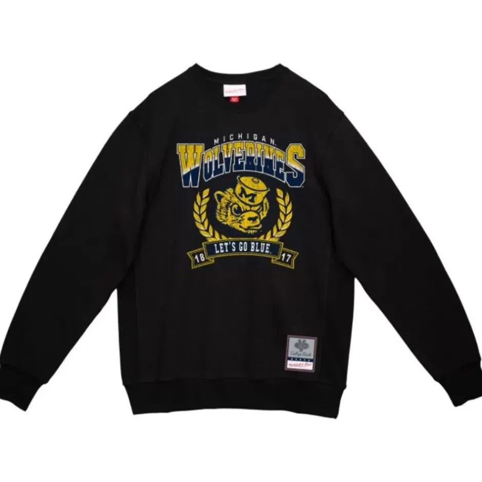 Men Mitchell & Ness Hoodies & Sweatshirts-Baseline Crew University Of Michigan