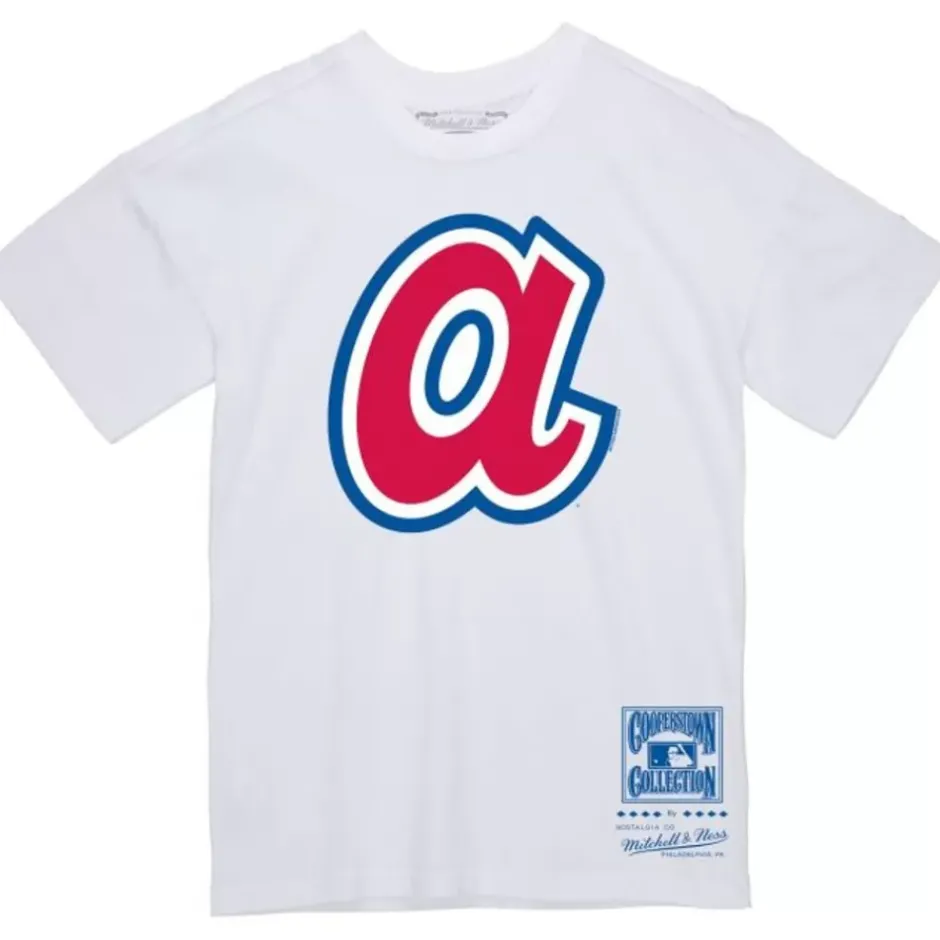 Men Mitchell & Ness T-Shirts & Tops-Basic Logo 2 Tee Atlanta Braves