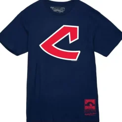 Men Mitchell & Ness T-Shirts & Tops-Basic Logo 1 Tee Cleveland Indians