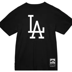 Men Mitchell & Ness T-Shirts & Tops-Basic Logo 2 Tee Los Angeles Dodgers