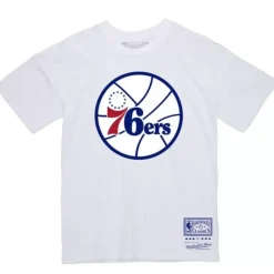 Men Mitchell & Ness T-Shirts & Tops-Basic Logo 2 Tee Philadelphia 76Ers