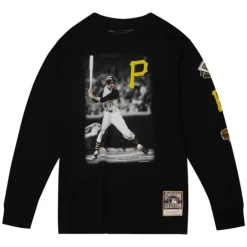 Men Mitchell & Ness T-Shirts & Tops-Batter Up Ls Tee Pittsburgh Pirates Roberto Clemente