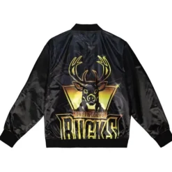 Men Mitchell & Ness Jackets & Outerwear-Big Face 4.0 Satin Jacket Milwaukee Bucks