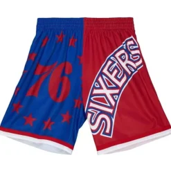 Men Mitchell & Ness Shorts-Big Face Fashion Shorts 5.0 Philadelphia 76Ers