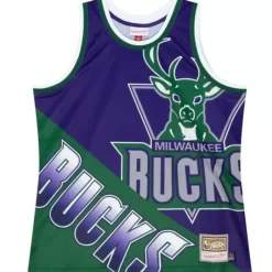 Men Mitchell & Ness T-Shirts & Tops-Big Face Fashion Tank 5.0 Milwaukee Bucks