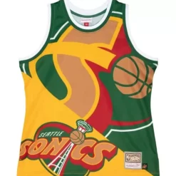 Men Mitchell & Ness T-Shirts & Tops-Big Face Fashion Tank 5.0 Seattle Supersonics