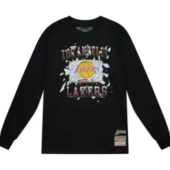 Men Mitchell & Ness T-Shirts & Tops-Big Face Ls Tee 6.0 Los Angeles Lakers