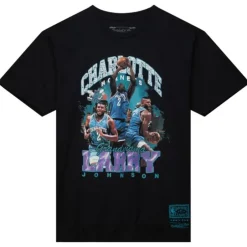 Men Mitchell & Ness T-Shirts & Tops-Bling Ss Tee Hwc Charlotte Hornets Larry Johnson