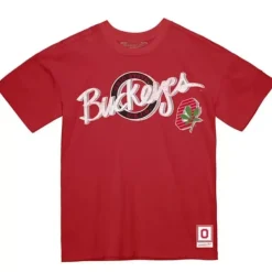 Men Mitchell & Ness T-Shirts & Tops-Buckeye Script Tee Ohio State