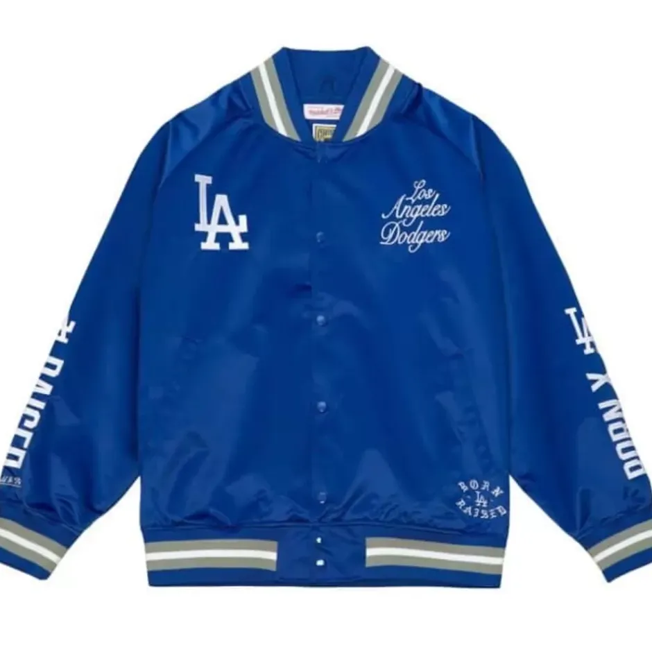 Men Mitchell & Ness Jackets & Outerwear-Bxr Pueblo Satin Jacket Los Angeles Dodgers