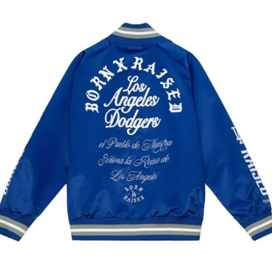 Men Mitchell & Ness Jackets & Outerwear-Bxr Pueblo Satin Jacket Los Angeles Dodgers