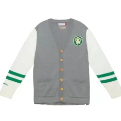 Men Mitchell & Ness Hoodies & Sweatshirts-Cardigan Sweater Boston Celtics