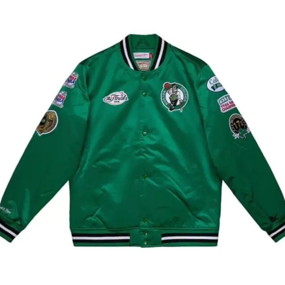Men Mitchell & Ness Jackets & Outerwear-Champ City Satin Jacket Boston Celtics