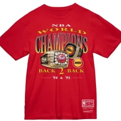 Men Mitchell & Ness T-Shirts & Tops-Championship Rings Tee Red Houston Rockets