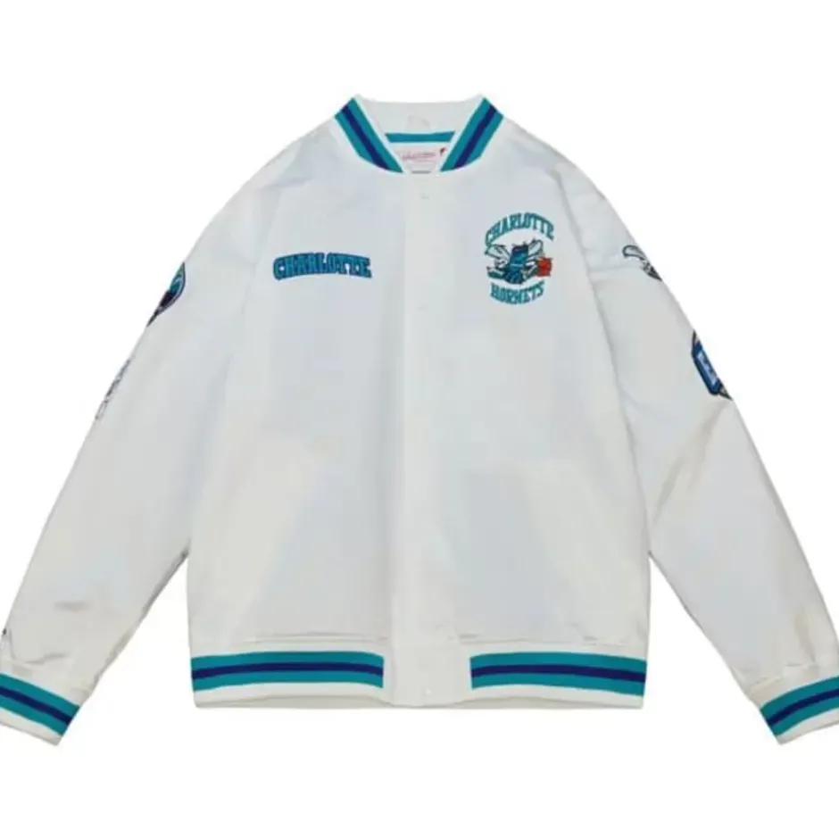 Men Mitchell & Ness Jackets & Outerwear-City Collection Lightweight Satin Jacket Charlotte Hornets