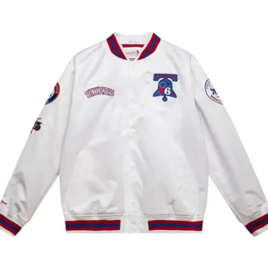 Men Mitchell & Ness Jackets & Outerwear-City Collection Lightweight Satin Jacket Philadelphia 76Ers