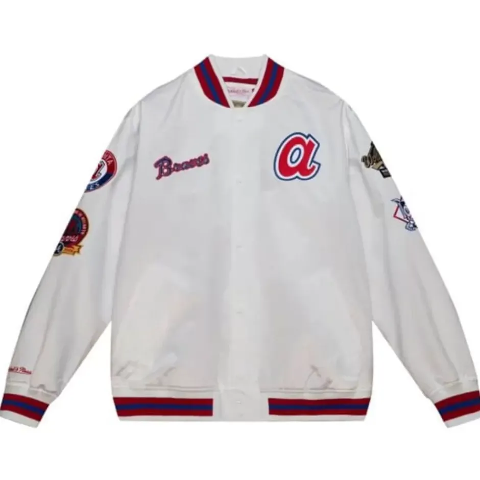 Men Mitchell & Ness Jackets & Outerwear-City Collection Lightweight Satin Jacket Atlanta Braves