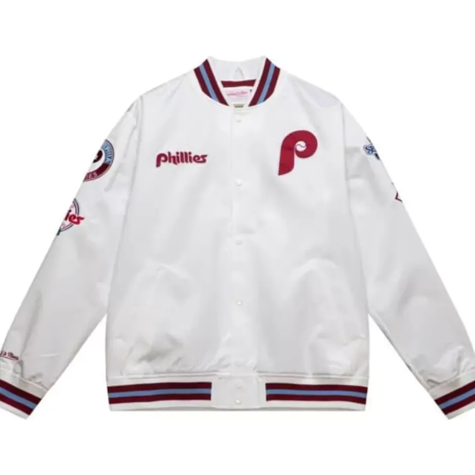 Men Mitchell & Ness Jackets & Outerwear-City Collection Lightweight Satin Jacket Philadelphia Phillies