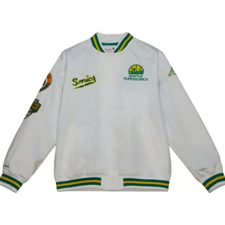 Men Mitchell & Ness Jackets & Outerwear-City Collection Lightweight Satin Jacket Seattle Supersonics