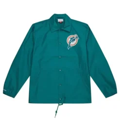 Men Mitchell & Ness Jackets & Outerwear-Coaches Winbreaker Jacket Miami Dolphins
