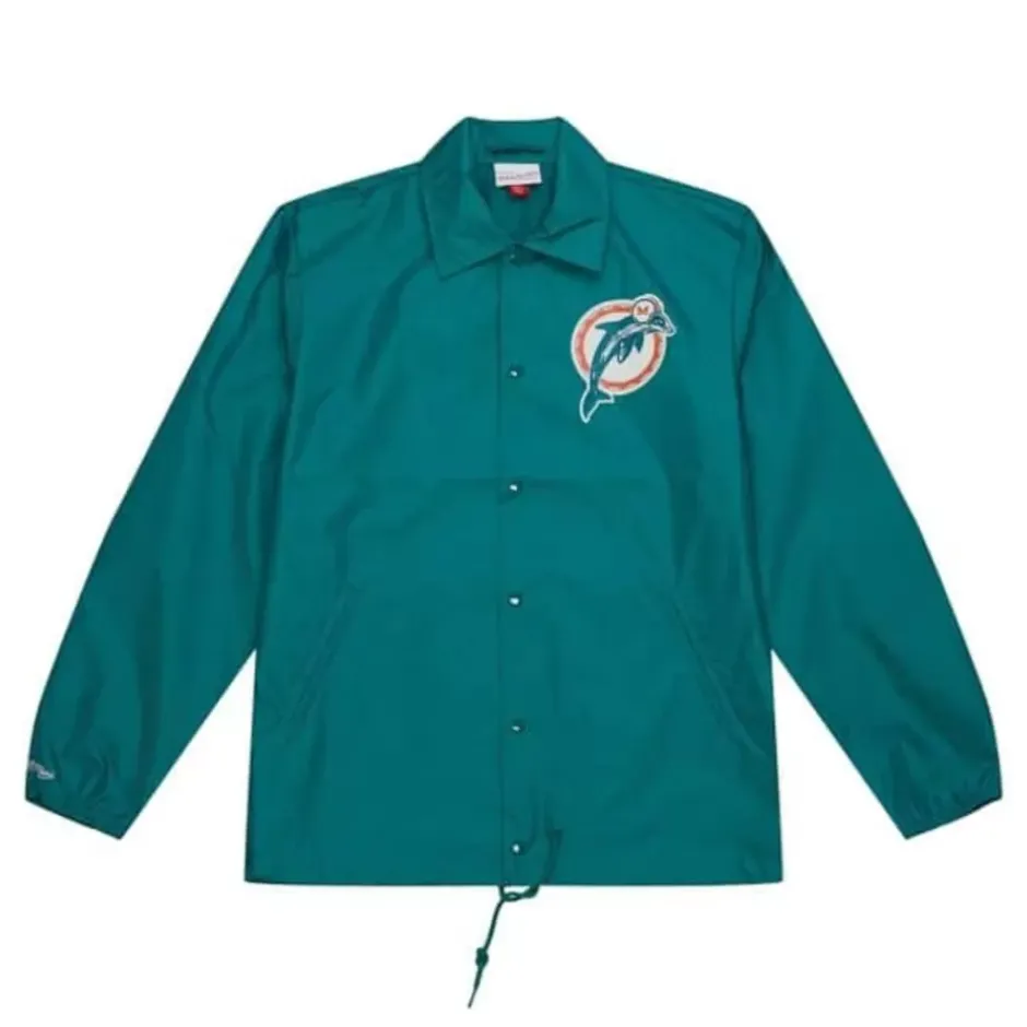 Men Mitchell & Ness Jackets & Outerwear-Coaches Winbreaker Jacket Miami Dolphins