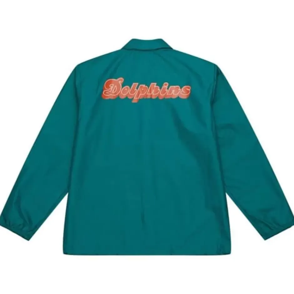 Men Mitchell & Ness Jackets & Outerwear-Coaches Winbreaker Jacket Miami Dolphins