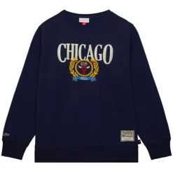 Men Mitchell & Ness Hoodies & Sweatshirts-Collegiate Crew Fleece Chicago Bulls