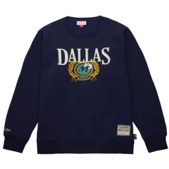 Men Mitchell & Ness Hoodies & Sweatshirts-Collegiate Crew Fleece Dallas Mavericks