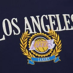 Men Mitchell & Ness Hoodies & Sweatshirts-Collegiate Crew Fleece Los Angeles Lakers