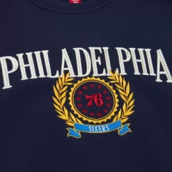 Men Mitchell & Ness Hoodies & Sweatshirts-Collegiate Crew Fleece Philadelphia 76Ers
