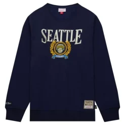 Men Mitchell & Ness Hoodies & Sweatshirts-Collegiate Crew Fleece Seattle Supersonics