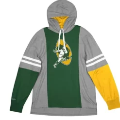 Men Mitchell & Ness Hoodies & Sweatshirts-Color Blocked Hoodie Green Bay Packers