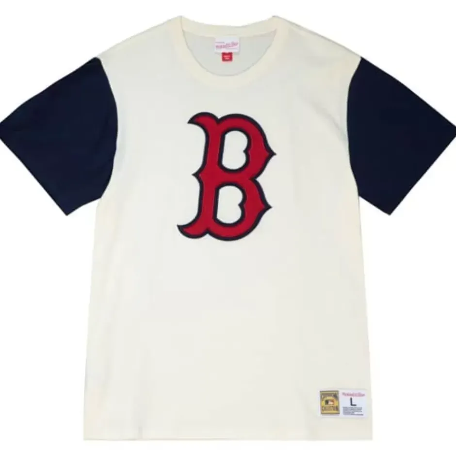 Men Mitchell & Ness T-Shirts & Tops-Color Blocked S/S Tee Boston Red Sox