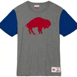 Men Mitchell & Ness T-Shirts & Tops-Color Blocked S/S Tee Buffalo Bills