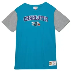 Men Mitchell & Ness T-Shirts & Tops-Color Blocked Ss Tee Charlotte Hornets