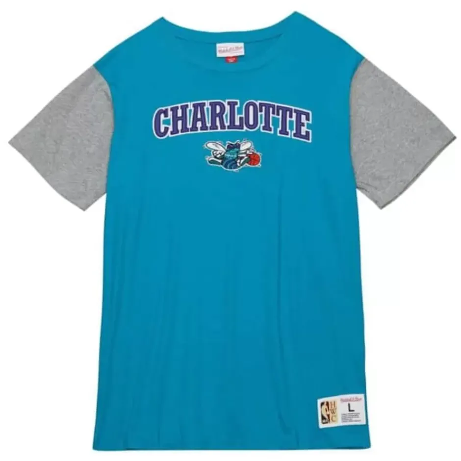 Men Mitchell & Ness T-Shirts & Tops-Color Blocked Ss Tee Charlotte Hornets