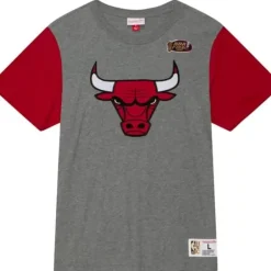Men Mitchell & Ness T-Shirts & Tops-Color Blocked S/S Tee Chicago Bulls