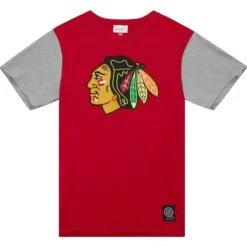 Men Mitchell & Ness T-Shirts & Tops-Color Blocked Ss Tee Chicago Blackhawks