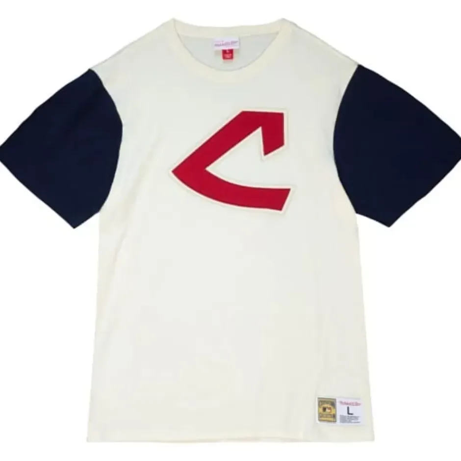 Men Mitchell & Ness T-Shirts & Tops-Color Blocked S/S Tee Cleveland Indians
