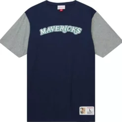 Men Mitchell & Ness T-Shirts & Tops-Color Blocked Ss Tee Dallas Mavericks