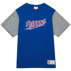 Men Mitchell & Ness T-Shirts & Tops-Color Blocked Ss Tee Detroit Pistons