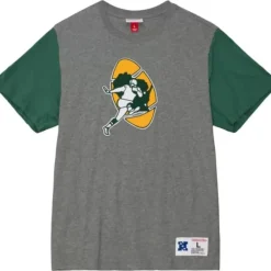 Men Mitchell & Ness T-Shirts & Tops-Color Blocked S/S Tee Green Bay Packers