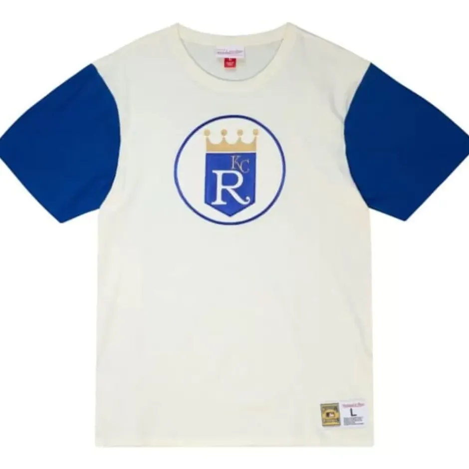 Men Mitchell & Ness T-Shirts & Tops-Color Blocked S/S Tee Kansas City Royals