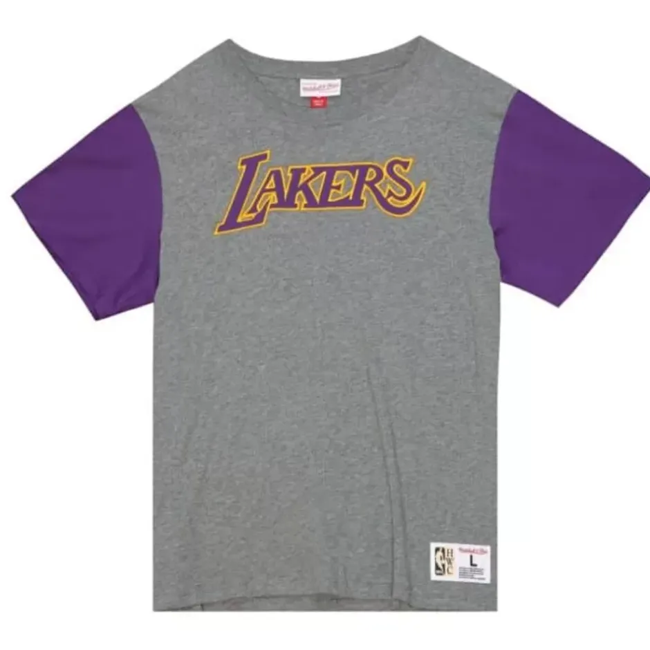 Men Mitchell & Ness T-Shirts & Tops-Color Blocked S/S Tee Los Angeles Lakers