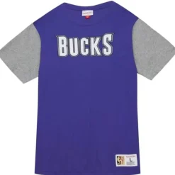 Men Mitchell & Ness T-Shirts & Tops-Color Blocked Ss Tee Milwaukee Bucks