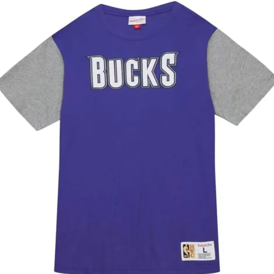 Men Mitchell & Ness T-Shirts & Tops-Color Blocked Ss Tee Milwaukee Bucks