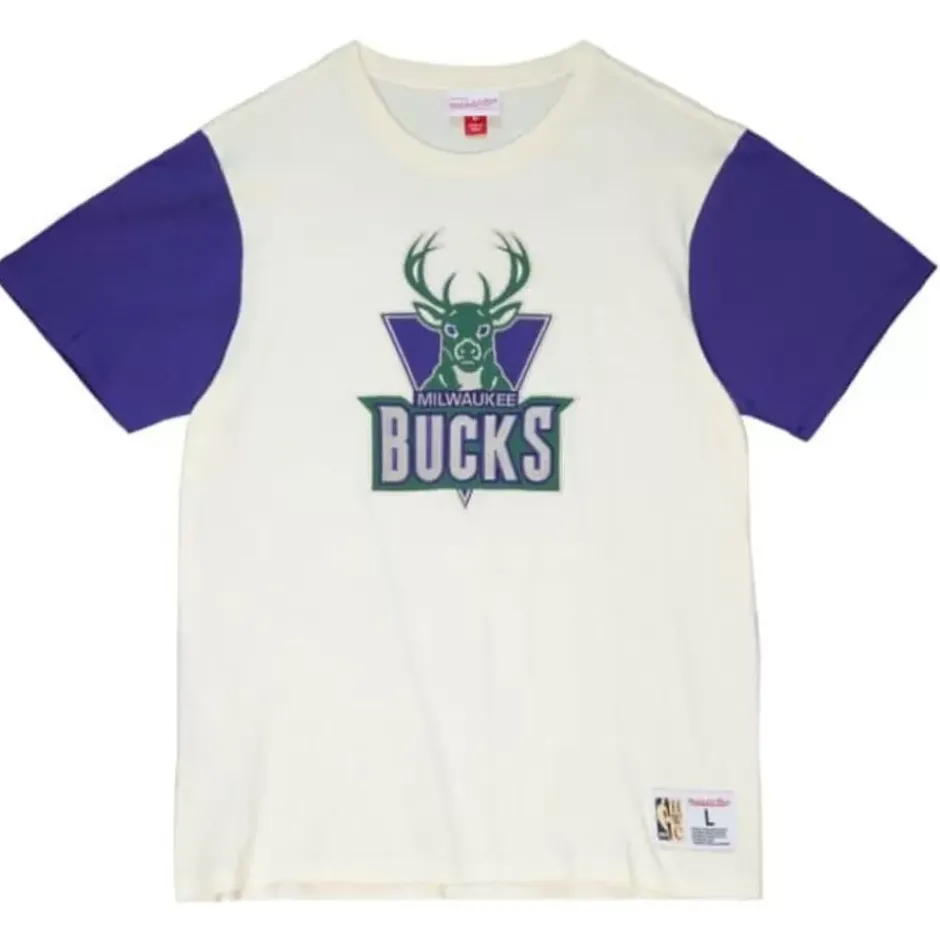 Men Mitchell & Ness T-Shirts & Tops-Color Blocked S/S Tee Milwaukee Bucks